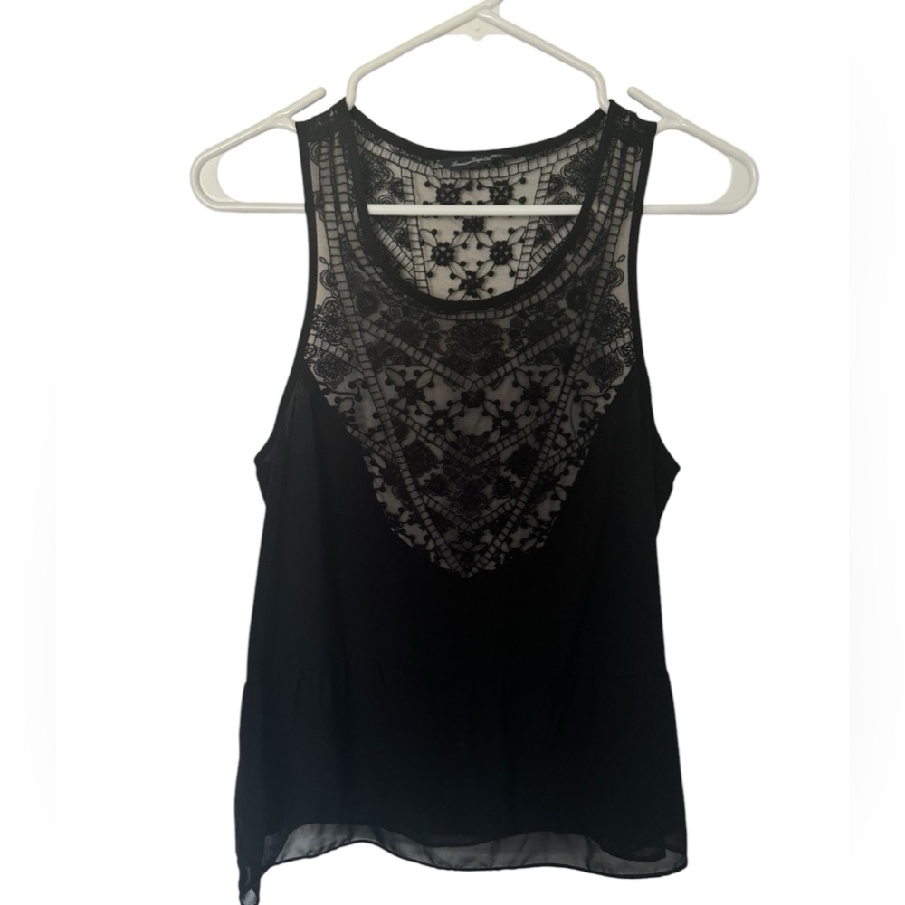 American Eagle Outfitters Women Woven Mesh Lined Peplum Tank Top Size Medium